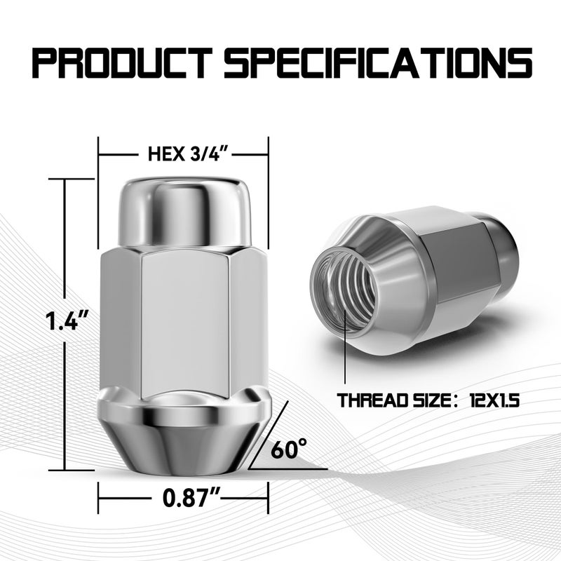 FLYCLE 12x1.5 Wheel Lug Nuts, 20PCS Chrome 12mmx1.5 Closed End Bulge Acorn Lug Nut, Cone Seat, 19mm Hex Aftermarket Wheels - Image 5